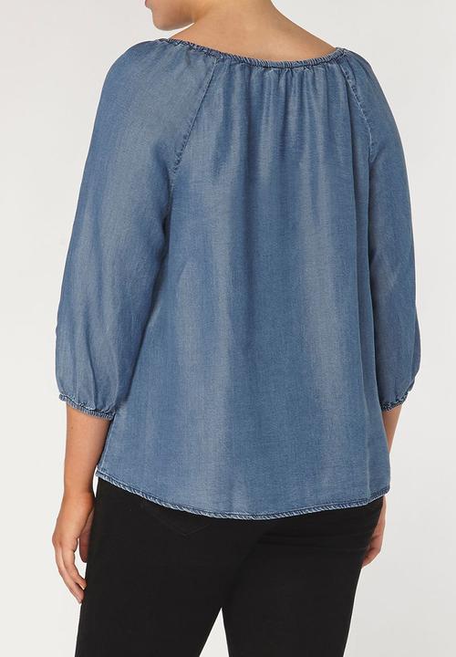 EVANS - Off The Shoulder Gypsy Top Blue