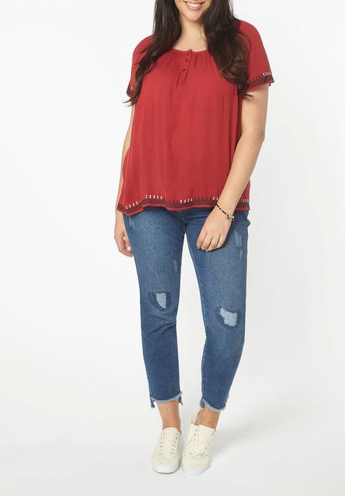 EVANS - Embroidered Blouse Red
