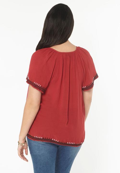 EVANS - Embroidered Blouse Red