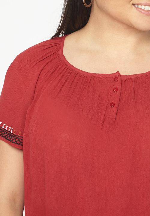 EVANS - Embroidered Blouse Red