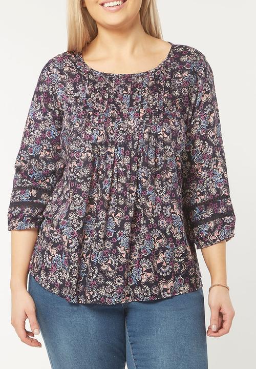 EVANS - Pleat Detail Blouse Navy