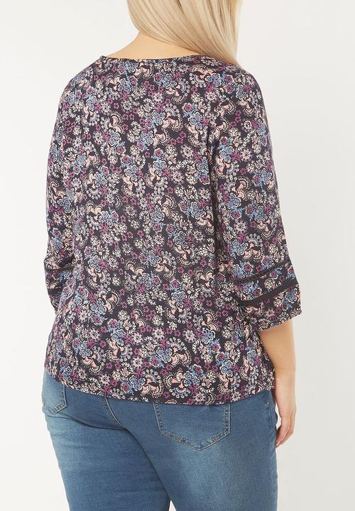 EVANS - Pleat Detail Blouse Navy