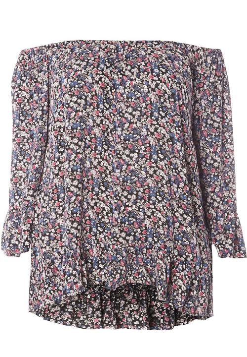 EVANS - All-over Print Frill Gypsy Top Multi-colour