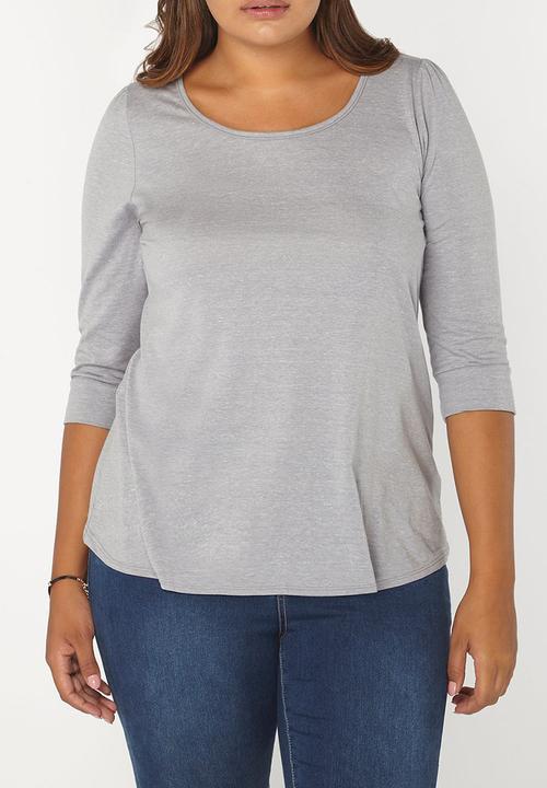 EVANS - 3/4 Sleeve Easy Fit Top Pale Grey