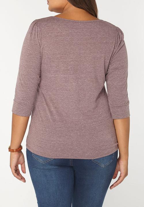 EVANS - 3/4 Sleeve Easy Fit Top Dark Red