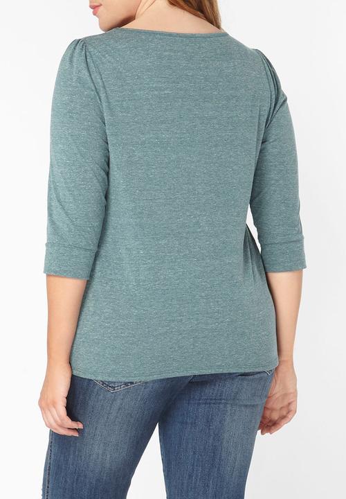 EVANS - 3/4 Sleeve Easy Fit Top Mid Green