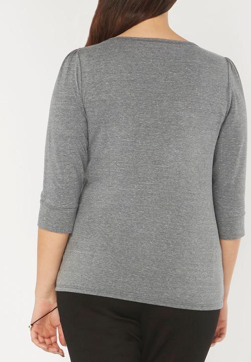 EVANS - 3/4 Sleeve Easy Fit Top Grey