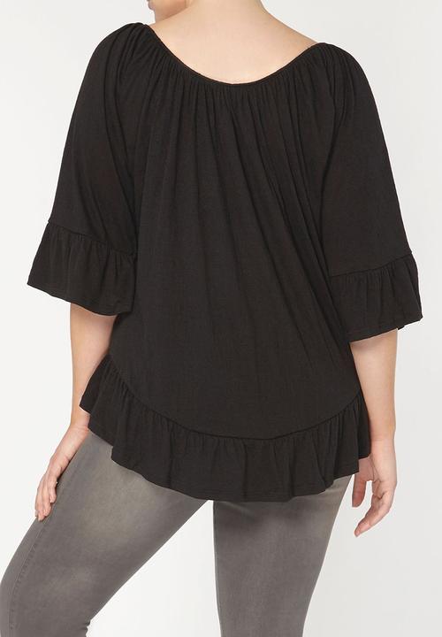 EVANS - Crinkle Bardot Top Black
