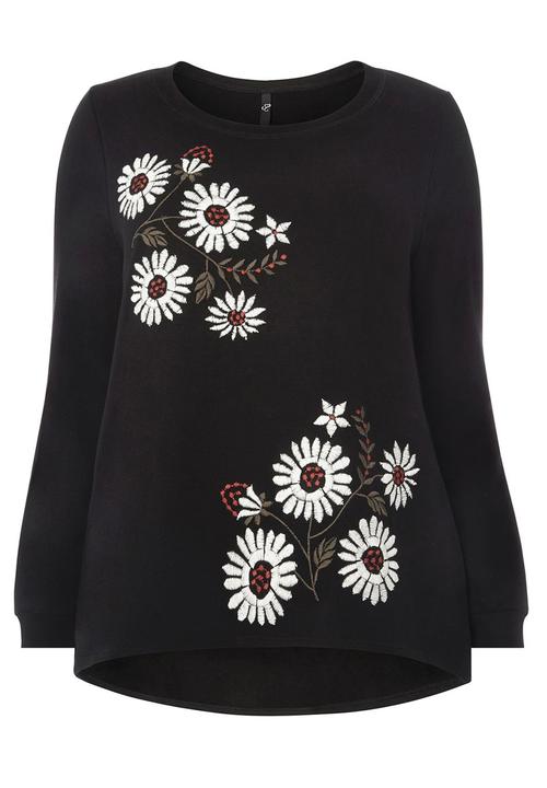 EVANS - Embroidered Sweat Top Black