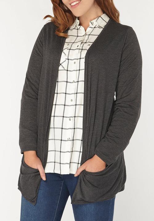 EVANS - Drape Pocket Cardigan Grey