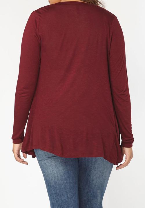 EVANS - Drape Pocket Cardigan Dark Red