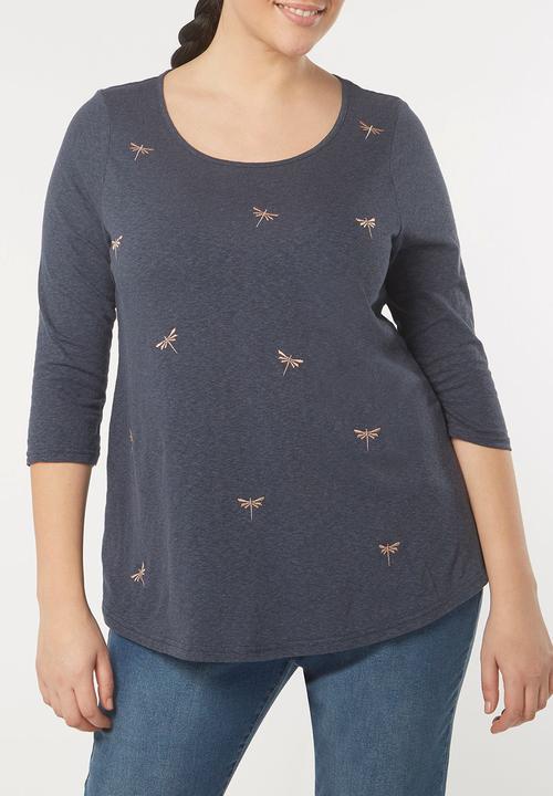 EVANS - Embroidery Detail Top Mid Blue