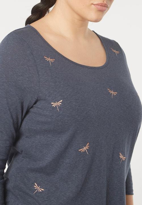 EVANS - Embroidery Detail Top Mid Blue