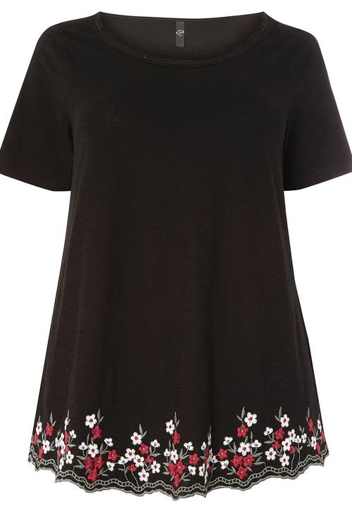 EVANS - T-shirt with Scalloped Hem Black