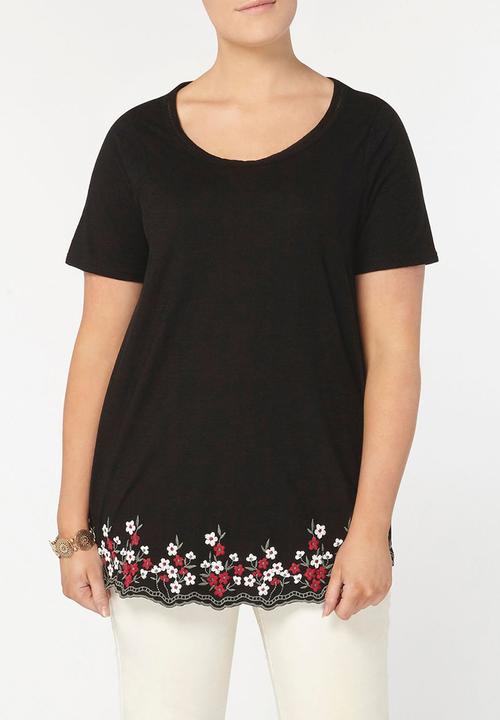 EVANS - T-shirt with Scalloped Hem Black