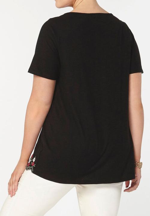 EVANS - T-shirt with Scalloped Hem Black