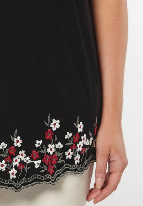 EVANS - T-shirt with Scalloped Hem Black