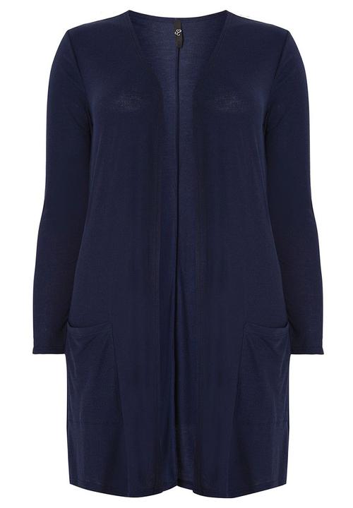 EVANS - Longline Ribbed Cardigan with Pockets Navy