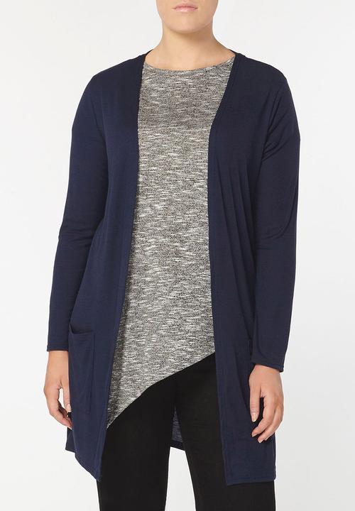 EVANS - Longline Ribbed Cardigan with Pockets Navy