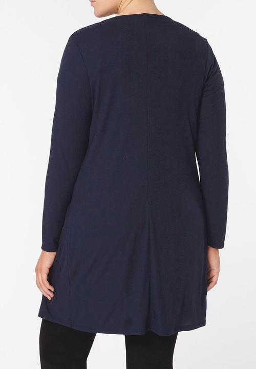 EVANS - Longline Ribbed Cardigan with Pockets Navy