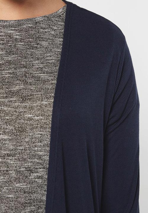 EVANS - Longline Ribbed Cardigan with Pockets Navy