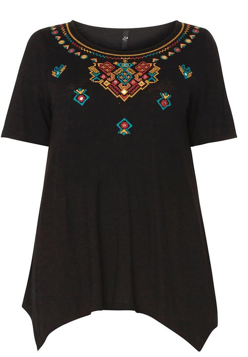 EVANS - Embroidery Detail Tee Black