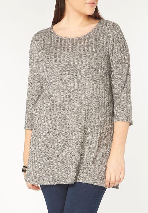 EVANS - 3/4 Sleeve Ribbed Tunic Grey