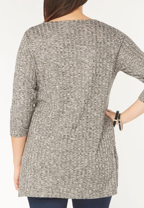 EVANS - 3/4 Sleeve Ribbed Tunic Grey