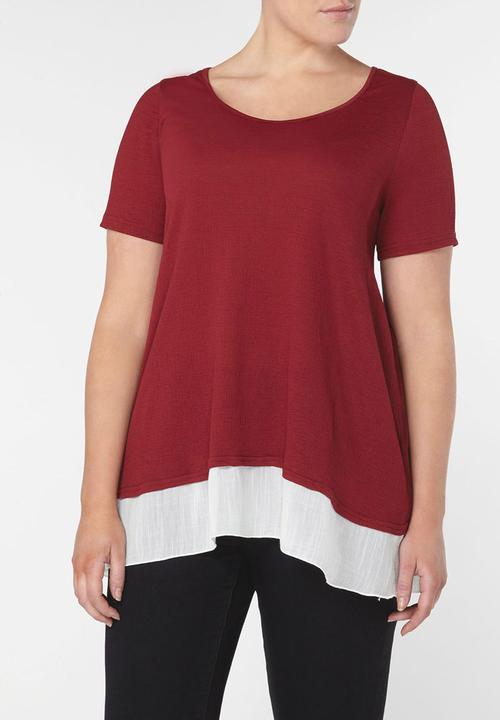 EVANS - Contrast Hem T-shirt Red