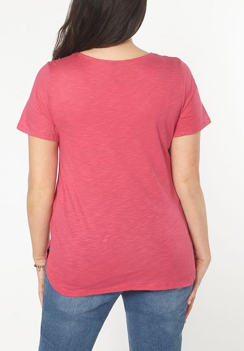 EVANS - Short Sleeve Embroidery Detail Tee Mid Pink