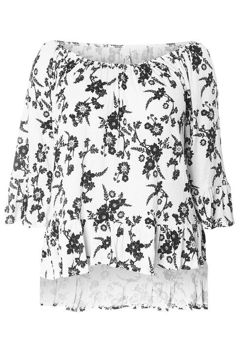 EVANS - All-over Print Crinkle Bardot Top Black and White