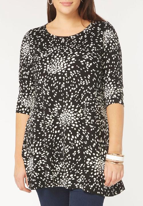 EVANS - All-over Print Swing Tunic Black and White