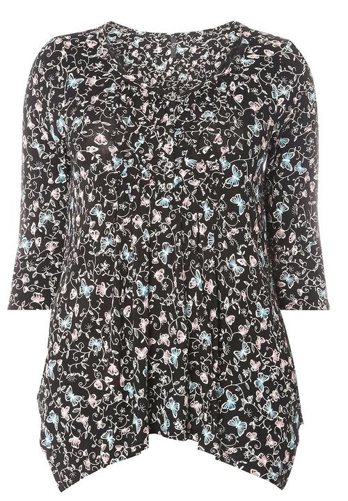 EVANS - All-over Print Pleat Detail Top Black