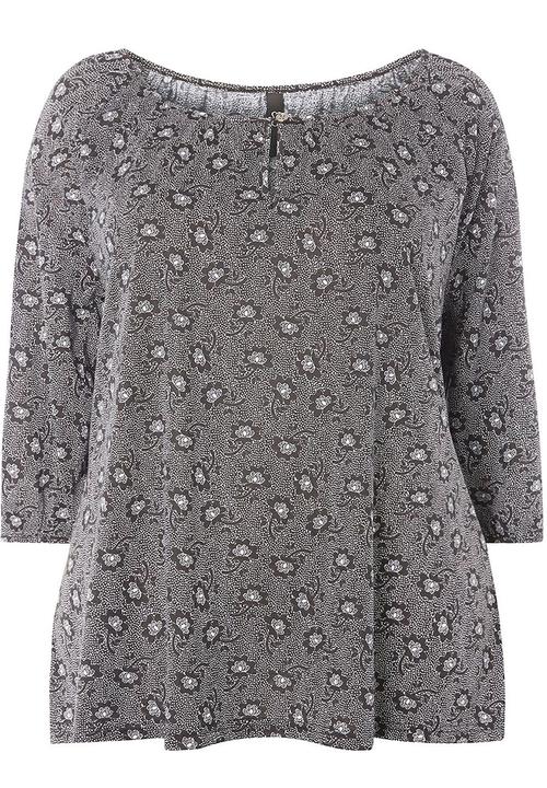 EVANS - All-over Print Gypsy Top Black and White