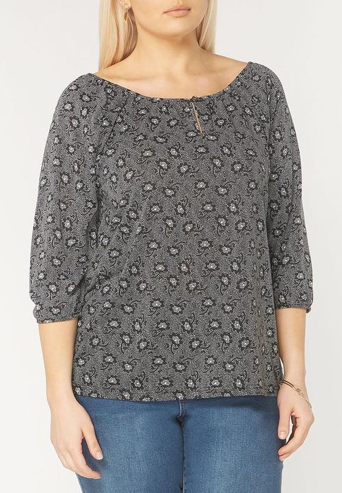 EVANS - All-over Print Gypsy Top Black and White