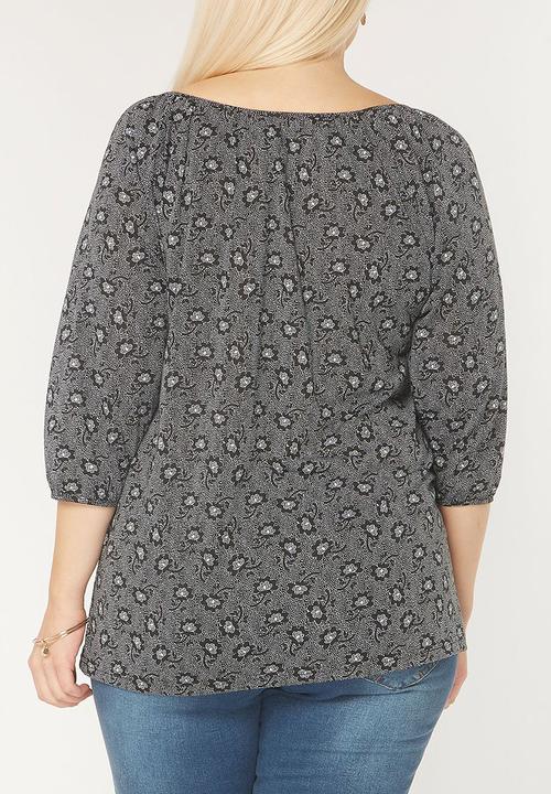 EVANS - All-over Print Gypsy Top Black and White