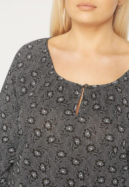 EVANS - All-over Print Gypsy Top Black and White