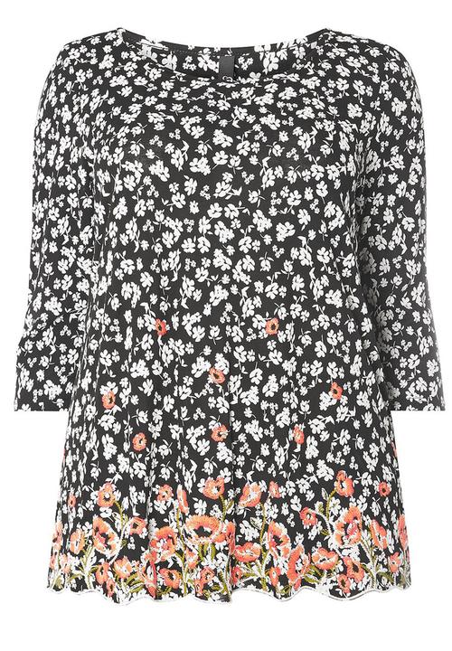 EVANS - Embroidery Detail Top Black and White
