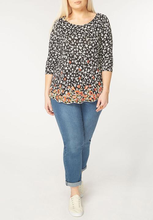 EVANS - Embroidery Detail Top Black and White