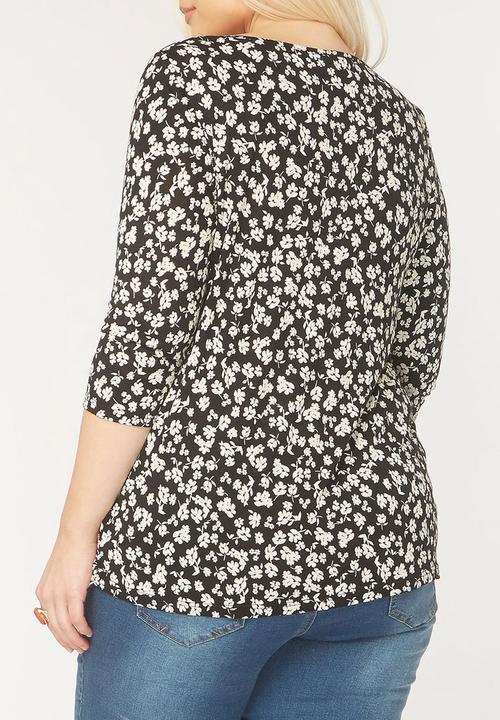 EVANS - Embroidery Detail Top Black and White