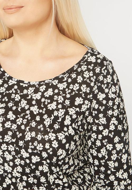 EVANS - Embroidery Detail Top Black and White