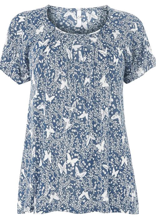 EVANS - Honeycomb Blouse Blue and White