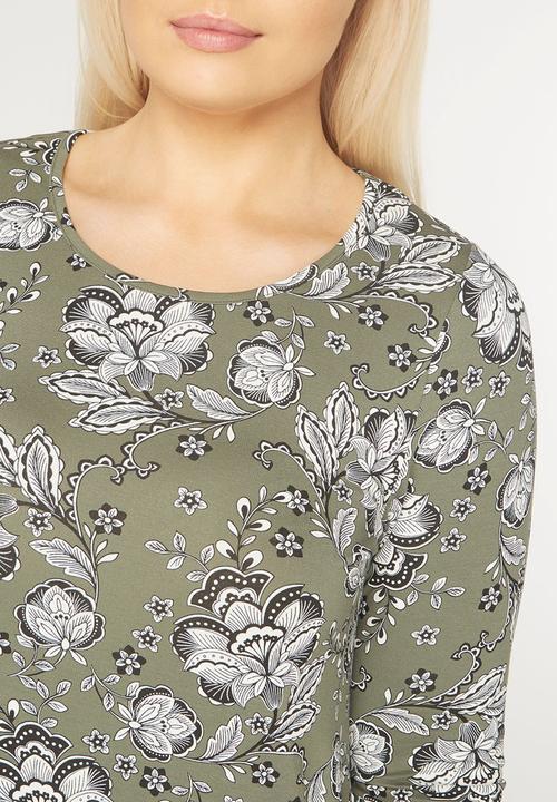 EVANS - Floral Print Swing Tunic Khaki Green