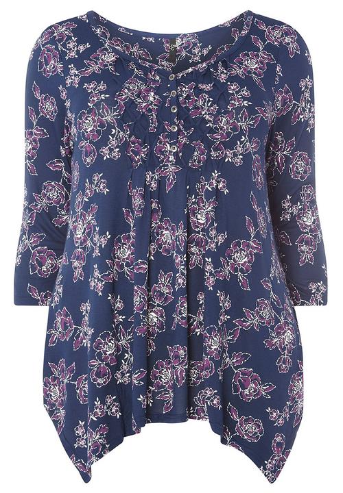 EVANS - All-over Print Pleat Detail Top Navy