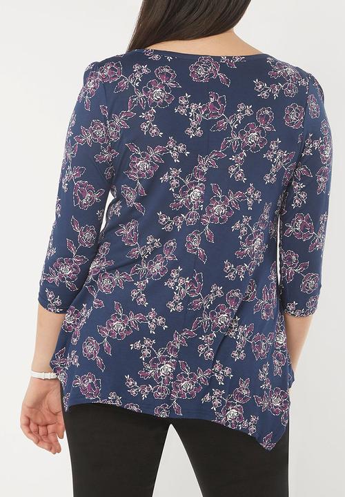 EVANS - All-over Print Pleat Detail Top Navy