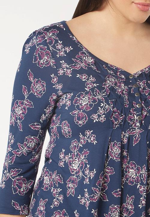 EVANS - All-over Print Pleat Detail Top Navy