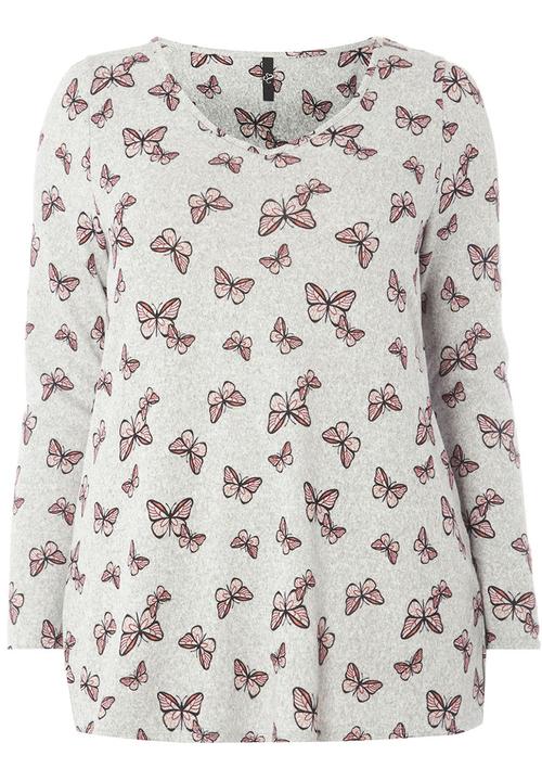 EVANS - Butterfly Print Soft Touch Top Grey