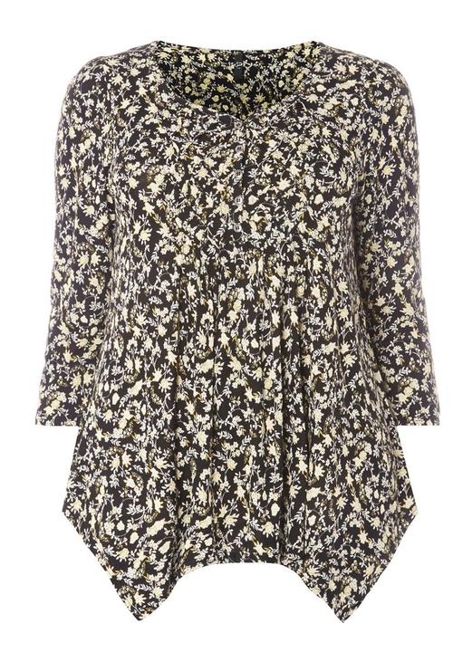 EVANS - All-over Print Pleat Detail Top Black