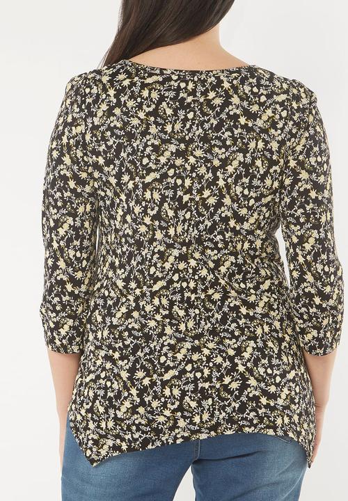 EVANS - All-over Print Pleat Detail Top Black