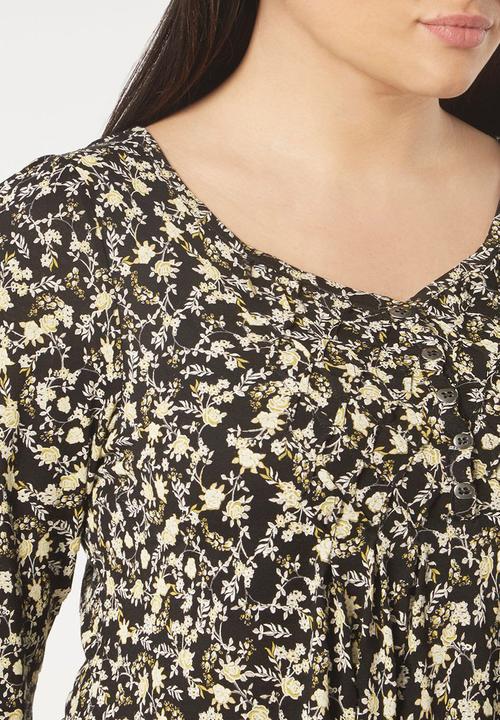 EVANS - All-over Print Pleat Detail Top Black